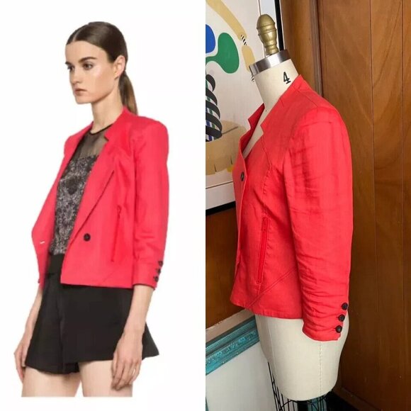 Helmut Lang Linen Blazer Womens Gloss Twill 3/4 Sleeve Asymmetric Designer - Picture 1 of 16